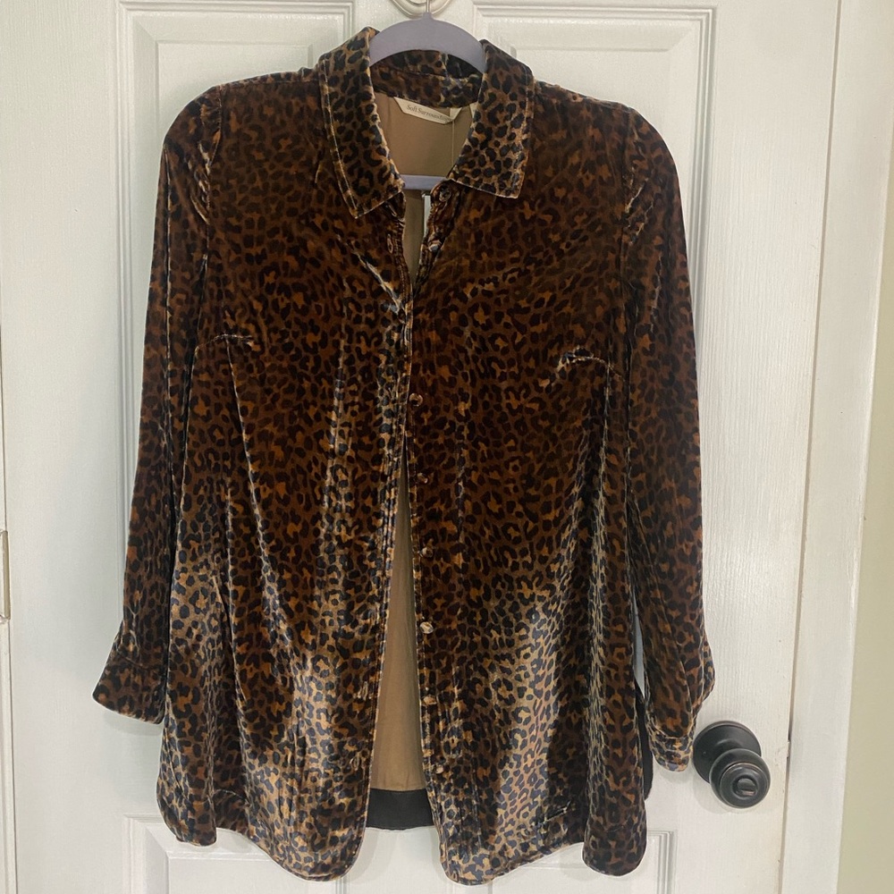 Soft Surroundings Silk Velvet Cheetah Print Jacket Tunic XS NWT